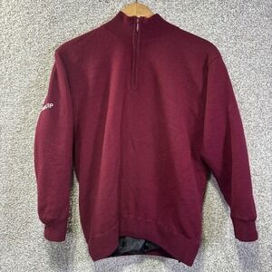 ProQuip Sweater Mens Medium Red Lambswool 1/4‎ Zip Lined Golf Water Repellent